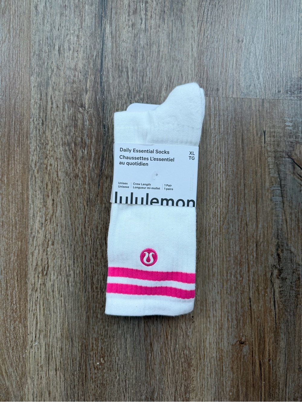 Unisex Daily Essential Crew Socks Stripe - White / Flamingo Fun Tone Size XL